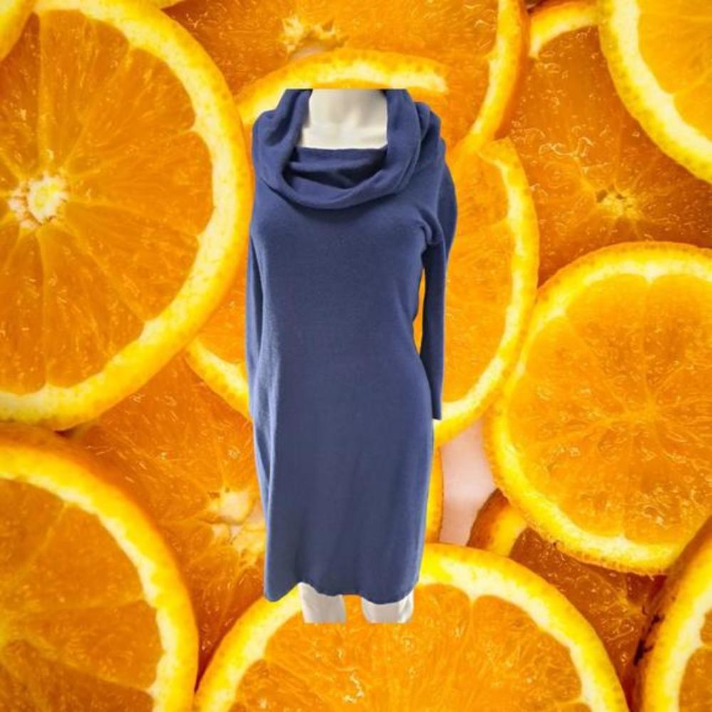 Connected‎ Apparel Blue Sweater Style Cowl Neck Dress Size PS